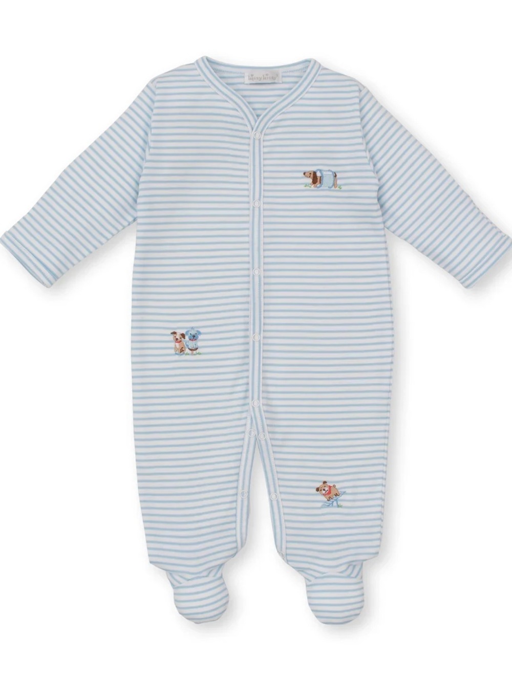 Kissy Kissy Blue and White Striped Footed One-Piece Puppy